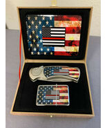 VINTAGE AMERICAN FLAG IMAGE KNIFE AND OIL LIGHTER GIFT SET  - $21.73