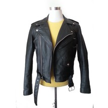 Verducci Men Size 36 Motorcycle Leather Black Jacket Biker Belted Warm Lined  - £310.11 GBP