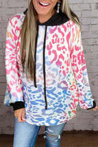 Multicolor Colorful Leopard Drawstring Splicing Hoodie - £19.29 GBP+