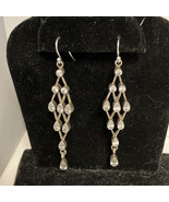 MODERNIST  STERLING SILVER &amp; CZs CHANDELIER 2.5”  DROP DANGLE EARRINGS - $92.19 CAD