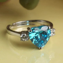 3Ct Heart Simulated Blue Topaz Three Stone Engagement Ring 14K White Gol... - £39.45 GBP