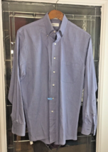 Men Van Heusen Blue &amp; White Pinpoint Oxford Dress Shirt Size 16.5 34/35 - £12.42 GBP