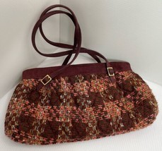 Vintage Vera Bradley Tweed Annie Shoulder Bag in Plum Plaid Fabric Burgundy Smal - £18.41 GBP