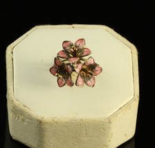 800 silver Three Enamel Pink Magnolia Flower Adjustable Ring size 6 - £32.14 GBP