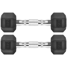 Hex Dumbbells Rubber Coated Cast Iron Hex Black Dumbbell Free Weights Fo... - $40.99