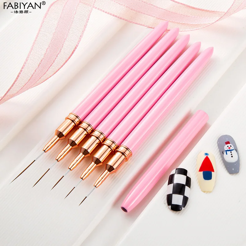 Pink Metal 7/9/11/15/20mm Nail Art Brushes UV Gel Painting Flower Pen Na... - £12.18 GBP+