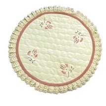 Round Quilted Fabric Centerpiece 23 in  Multicolor Floral Lace Garden Ci... - $8.87