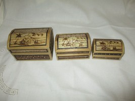 Vintage Bamboo &amp; Wicker Nesting Boxes Set 3 - £7.73 GBP