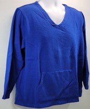 Women&#39;s Blair Blue Pullover Sweatshirt Large Long Sleeve V-Neck Kangaroo Pocket - £7.90 GBP