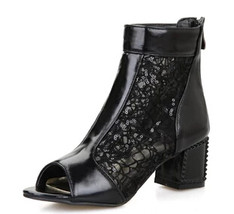 Summer Open Toe Leather Short Boots New Arrival Fashion Casual Women Cut Out Pee - £59.09 GBP