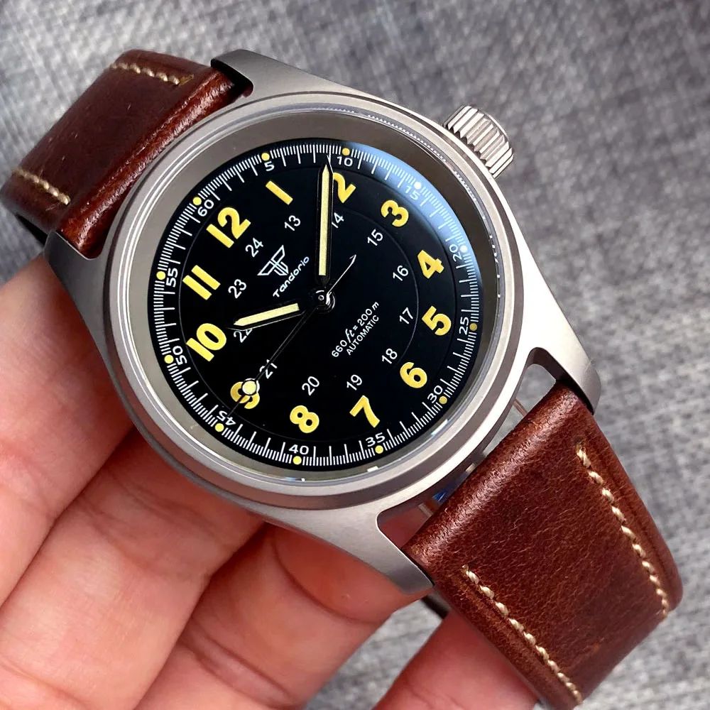 36mm Titanium Aviator Pilot Watch 200M Waterproof Dive Mechanical Wristwatch Jap - £267.27 GBP