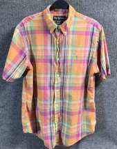 Ralph Lauren Shirt Mens Large Plaid Madras Button Down Short Sleeve Vintage - $29.50