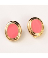 Vintage Pink Enamel and Gold Oval Clip-On Earrings, .75 in. - £11.72 GBP