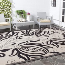 SAFAVIEH Courtyard Collection 5&#39;3&quot; x 7&#39;7&quot; Black / Sand CY2961 Floral Indoor/ Out - £105.50 GBP
