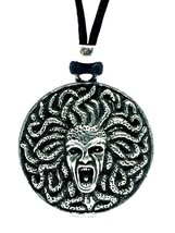 Medusa Pendant Necklace Goddess Curse Queen of Protection Gorgon Pewter Corded - £10.21 GBP