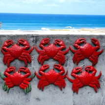 Lot of 6 Vintage Metal Red Crabs Wall Art Hanging Decor Beach Ocean Lake Fence - £35.44 GBP