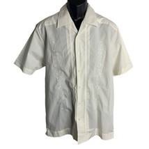Monte Carlo Guayabera Shirt M Cream Button Up Embroidered Short Sleeves NEW - $37.19