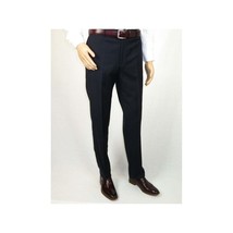 Men's MANTONI Flat Front Pants 100% Wool Super 140's Classic Fit 40901 Navy Blue image 2