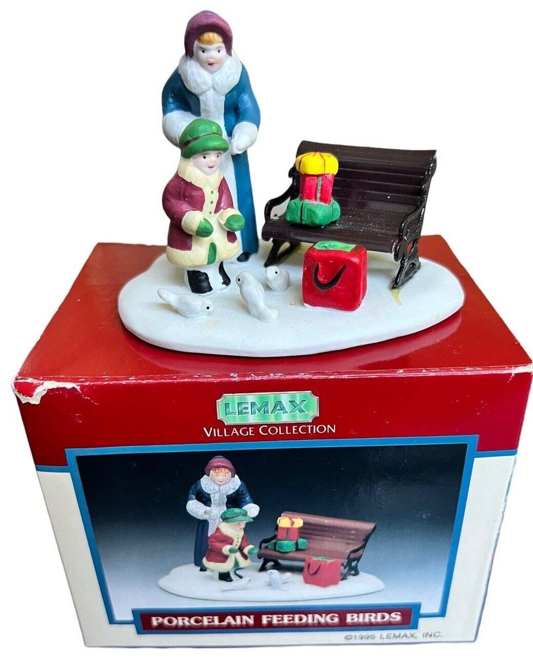 VINTAGE LEMAX VILLAGE COLLECTION PORCELAIN WOMEN AND CHILD FEEDING BIRDS 1995 - £11.22 GBP