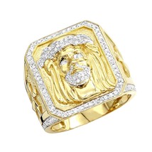 1CT Jésus Visage Homme Moissanite Bague Fiançailles Mariage Band or Jaune Plaqué - £218.51 GBP