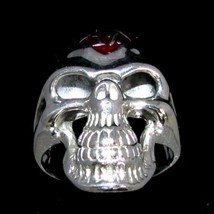 Sterling silver ring Grinning Skull with 1 Percent symbol on Red enamel diamond  - £91.90 GBP