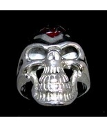 Sterling silver ring Grinning Skull with 1 Percent symbol on Red enamel ... - £90.49 GBP