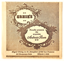 1957 Ambrosia Room Restaurant Ernie&#39;s Advertisement San Francisco Vintag... - $28.01 CAD