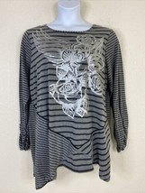 RXB Womens Plus Size 1X Gray Striped Floral Graphic Knit Tunic Long Sleeve - £5.64 GBP