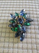 &quot;&quot;Blue And Green Rhinestone Brooch&quot;&quot; - Vintage - £6.99 GBP