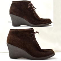 Banana Republic Wedge Heel Lace-Up Booties Brown Suede Leather - Women&#39;s... - $37.95
