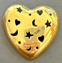 Vintage Monet Gold Tone Pierced Heart Star &amp; Moon Brooch PB74 - £11.95 GBP