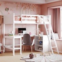 With Desk And Storage Shelves For Kids,Teens,Bedroom,White - £528.77 GBP