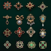 Crystal Brooches Baroque Vintage Style Gold Color Geometric Brooch Jewelry Gift - £7.29 GBP