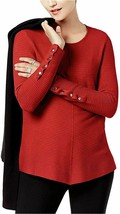 Alfani Womens Ribbed Snap Detail Pullover Ribbed Sweater Top Red XL  - £19.52 GBP