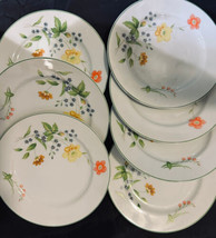 CASTLECOURT April Showers Dessert Plates (7) 7-3/8&quot; Flowers w Green Trim... - $34.00