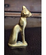 Vtg Egyptian Cat Figurine 2&quot; Gold Tone Spelter Metal Bastet Style Triang... - $21.78