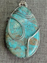 Oversized Chunky Turquoise Wire Wrapped Pendant Teardrop - £11.16 GBP