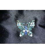 Vintage Juliana Prong Set Aqua Blue Rhinestones Butterfly Brooch Pin - £75.92 GBP