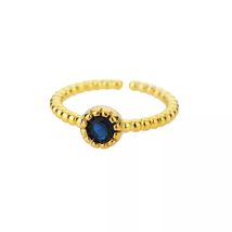 Natural Sapphire Ring Gold Copper Colorful Round Zircon Bead Open Ring N... - £19.96 GBP