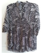Ali Miles Women&#39;s Blouse Top Tunic Small Black White Animal Print Sheer ... - €25,25 EUR