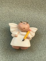 Kirk Signed Small Resin Chubby Cheeks Angel Holding Pencil w Wire Halo Plastic  - £7.44 GBP