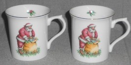 1992 Set (2) The Cellar SANTA PATTERN Handled Mugs MADE IN JAPAN Macy&#39;s - £15.81 GBP