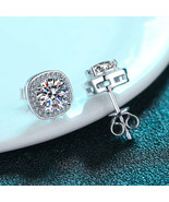 GRA Certified Square Round Cut Halo 0.5/1 Carat Moissanite S925 Stud Ear... - $80.00+