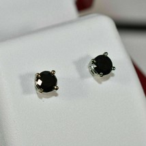 14k White Gold Plated 2Ct Round Simulated Black Diamond Solitaire Stud Earrings - £40.76 GBP
