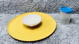 Tupperware Circle Yellow Serving Platter And Bowl Mini Container W/ Lid Set Of 3 - £14.82 GBP