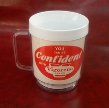 Vtg RARE Vigorena Feeds Coffee Mug Cup Insulated Plastic Made in USA Eagle Brand - £14.66 GBP