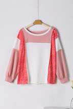 Peach Blossom Leopard Colorblock Patchwork Exposed Seam Top - $23.99