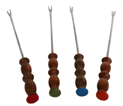 Set of 4 vintage fondue forks with multicolor wood handles - £11.78 GBP