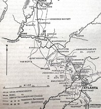 Map 1866 Civil War Sherman Atlanta Campaign Victorian Military Rebellion... - $56.06 CAD