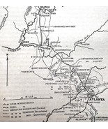 Map 1866 Civil War Sherman Atlanta Campaign Victorian Military Rebellion... - $56.16 CAD